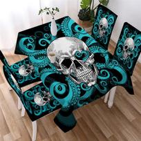 Mėlyna Skull staltiesė Gotikinė staltiesė Juoda ir balta akvarelinė dekoratyvinė staltiesė Plaunama dėmėms atspari staltiesė 70x70cm