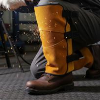 Bovine Leather Welder Leg Guards Flame Retardant Metalworking Spats Adjustable Straps Yellow Short Velcro