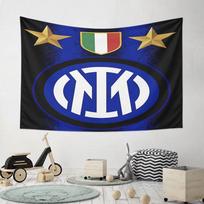 Inter Milan Logo with Stars and Crest Pattern Wall Hanging Tapestry Decorative Tapestry Home Decor for Bedroom and Living Room 75x90cm(29x35in) blue