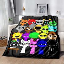 Sprunki All Characters Flannel Blanket, Soft Warm Throw with Full Sprunki Team Print for Bed Sofa, Cozy Bedding for Fans 80cm x 120cm gray