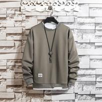 Men Fashion Fake Two Piece Double Layer Crew Neck Long Sleeve Loose Casual Sweatshirt 3XL žalia