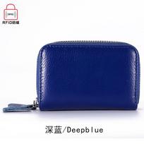 Genuine Leather RFID Blocking Card Holder Wallet Men Women Compact Zipper Organizer Multi-Slot Case Blue