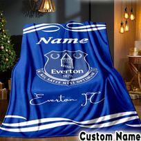 Custom Name Everton Football Crest Throws Blanket Flannel Blankets for Couch Bed Gifts for Men Women Picnic blanket Christmas fan gifts 100cmx150cm blue