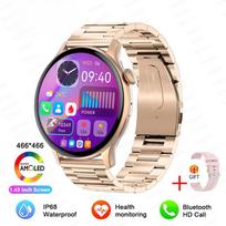 2025 Naujas NFC GPS Išmanusis Laikrodis Moterims AMOLED Visada Įjungtas Ekranas BT Skambutis Širdies Ritmas Kraujo Spaudis Fitneso Stebėklis Išmanusis Laikrodis 66*466 HD Ekranas Steel belt auksas