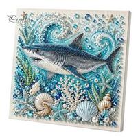 Nautical Style Home Ornament Ocean Faux Pearl Painting Kit, Marine Life 3D Art DIY Decorative Bead Picture Set Sea Turtle Fish Craft for Adults, F