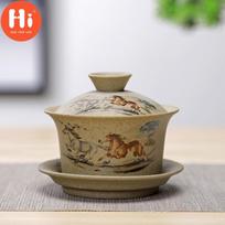 150ml Gaiwan Coarse Pottery Ceramic Tea Set Handmade Tea Bowl Travel Tea Cup Office Drinkware Matches the image gray