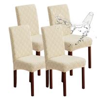 1pc/4pcs/6pcs 100% Waterproof, Oil Resistant, Dust-proof Peach Blossom Chair Cover Apply To Dining Room  Wedding Living Room 4PCS beige