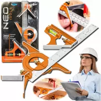Daugiafunkcinis stalių kampainis-kampamatis liniuotė 30cm Neo Tools