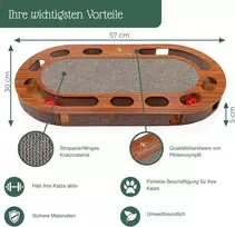Pfotenolymp® kačių žaidimų aikštelė – interaktyvus žaislas katėms/draskyklė iš gofruoto kartono – draskyklė – žaislas su maistu, kamuoliuku ir katžole