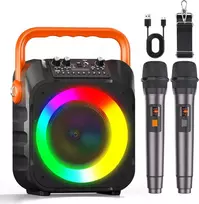 Wowstar karaoke aparatas su 2 belaidžiais mikrofonais, nešiojama bluetooth garsiakalbio dėžė suaugusiems / vaikams su šviesos efektais, palaiko Tf/usb, Fm, Rec, Aux in, Tws vakarėliams, gimtadieniui (org)