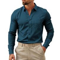 Men S Solid Long Sleeve Button Up Shirt Business Casual Top XL žalia