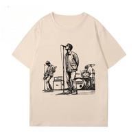 Oasis Band Album TShirt Mens and Women Summer American Vintage British Rock Graffiti Short Sleeves Clothes Casual Tops Popular M beige