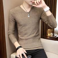 Men S Slim Fit V Neck Long Sleeve Knit Sweater For Spring Autumn L chaki