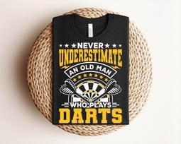 Funny Darts Player T-Shirt: Senior League Gift for Grandpa 2XL black
