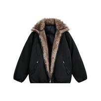 2025 QIYOU Winter Retro Bald Eagle Hooded Down Jacket with Fur Collar XXXL juoda