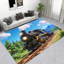 Vintage Steam Locomotive Area Rug, Retro Train Landscape Living Room Carpet, Non-Slip Mat for Train Enthusiasts 40x60cm( 15x23in ) blue