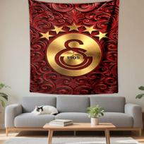 Galatasaray Football Club Crest Wall Tapestry Golden Emblem Five Stars Red Ornamental Decor for Fan Bedroom Man Cave Gift 100x150cm(39x59in)