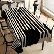 Vintage Mid-Century Black Cream Striped Tablecloth Impermeable Wipeable Cover For Family Dinner Kitchen Multi Scene Table Decor 160x240CM