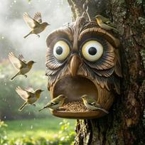 Hanging Owl Bird Feeder Trunk Bird Feeder Trunk Feeling Bird Feeding Decoration gray