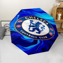 Blue Chelsea Crest Print Automatic Umbrella, 8 Rib Iron Frame, Plastic Handle, Suitable for Outdoor Travel &Daily , Ideal Gift Five-fold umbrella blue