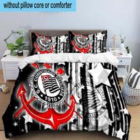 3PCS Corinthians Football Club Crest Printed Bedding Set, Includes A Duvet Cover and Two Pillowcases for Bedroom, Suitable for All Seasons 140cmx200cm