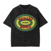 Sick Sad World Darias Logo Washed T Shirt Streetwear Hip Hop Vintage T-Shirt  Tees for Men Women Short Sleeve Harajuku Printed M gray