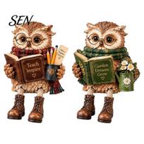 Farmhouse Style Shelf Sitting Decor 2Pcs Reading Owl Resin Figurines, Edge Bookshelf Statue with Glasses Book Nook Decorative Accents & Book, Vintage