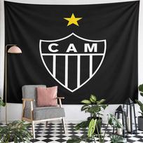 Atletico Mineiro CAM Football Club Crest Wall Tapestry Black White Stripes Fan Decor for Bedroom Man Cave Gift 100x150cm(39x59in)