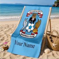 Custom Name Coventry City Crest Design Personalized Microfiber Beach Towel, Quick-Dry, Ideal for Summer Travel, Beach Essential, Swimming 70cmx140cm(27x55inch) blue