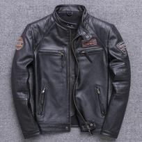 Biker Populiarus motorinio stiliaus vintažinis vyriškos kokybės natūralios odos striukė, plona 100 % natūralios karvės odos M gray