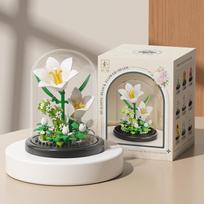 Flower Bouquet Building Blocks With Dust Cover Plastic Plant Bonsai Building Toys Lighted Base Battery Powered Desktop Ornaments gray