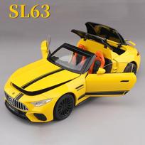 Nauja 1:22 Benz SL63 modelis žaislinis automobilis lydinio liejimo šviesa garsas traukiamos durys atidaromos kabrioleto sportinių automobilių modelių kolekcijos dovanos geltona