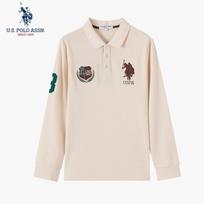 JAV. POLO ASSN.. Vyriški ilgomis rankovėmis verslo atsitiktinio stiliaus polo marškinėliai L/175 pilkšvai balta