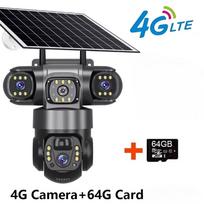 Saulės kameros 4G SIM Lauko 3 objektyvai 3 ekranai 10X priartinimas PIR žmogaus aptikimas Kameros Vandeniui atsparios Naktinio matymo CCTV Saugumo apsauga 4G Camera 64G