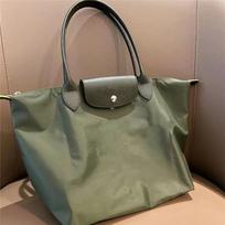 Didelė miesto stiliaus nailoninė rankinė moterims su ekologišku koldūno dizainu klasikinėmis spalvomis Eco Forest Green,Medium Long Handle gray