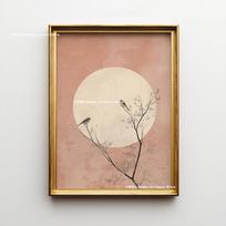 Minimalist Sun Moon & Bird Canvas Printing Mid-century Crane Wild Animals Scandinavian Wall Art Posters for Modern Home Decor 21X30CMNo Framed