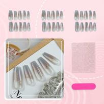 Hot-Selling 30 Pcs Pre-Made Wearable Nail Tips: Finished Fake Nails with Jelly Glue and Short Ladder Design Stickers. gray
