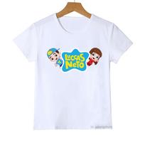 Summer Casual Best-Selling Children's T-Shirt with Fun Lucas Neto Cartoon Print 150 white