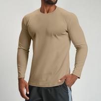 European Size Long Sleeve Crew Neck Quick Dry Sports T Shirt L chaki