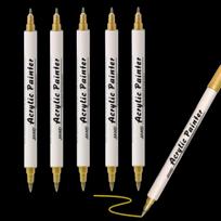 5Pcs Golden Acrylic Paint Markers Dual Tip Brush & Fine Tip Metallic Gold Paint Pens for Art Craft Drawing Rock Painting 5pcs white