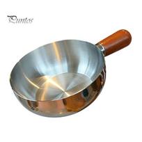 Portable Soup Pot for Camping Instant Noodle with Lid And Wooden Handle, Stainless Steel Non-Stick Coated Kitchen Cooking Boiling Noodles Pot, 17cm A gray