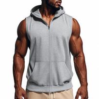 Vyriška vasarinė gobtuvu užsegama liemenė, kasdienis fitneso tank topas, madingas atviras kardiganas, sportinės liemenės XXXL gray