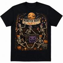Dj Hip Hop Music And Skull Print Halloween T Shirts For Men Funny Party Outfit Short Sleeve Tee Top Holiday Pumpkin Pattern Top 3XL black