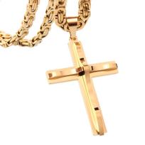 Hot Selling Stainless Steel Cross Necklaces Crucifix Pendant & Necklace for men Vintage Stainless Steel Men 6mm Byzantine Chain 28inch or 71cm