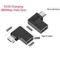 90 Degree Left Right U-Shaped USB 2.0 Type-C Female to Micro-USB Male Adapter 5V 2A Charging Data Connector for Android Phones Tablet Devices 1pc