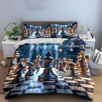 Chess Game Decorative Set  Soft Skin-Friendly Bedding Set Includes 1 Duvet Cover And 2 Pillowcase Gift 160*200cm/63x79in Single/Twin 3pcs gray