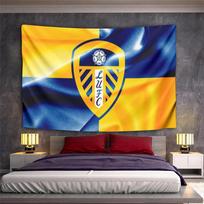 Leeds United LUFC Crest Blue and Yellow Silk Flag Tapestry Wall Art Whites Fan Wall Hanging Decor for Bedroom Dorm 130x150cm(51x59in)