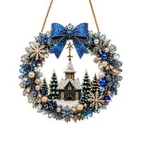 Acrylic Christmas Diamond Painting Kit Santa Unfinished Xmas Ornament Kit with Hanging Chain Reindeer DIY Craft Kit Wall Decor