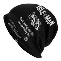 Custom Isle Of Man Skullies Beanies Caps Unisex Winter Warm Knit Hat Cool Adult Motorcycle Tt Races Bonnet Hats Outdoor Ski Cap One Size black