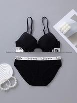 European & American Hot Selling Push-up Bra Set - Letter Style for Women 85C juoda